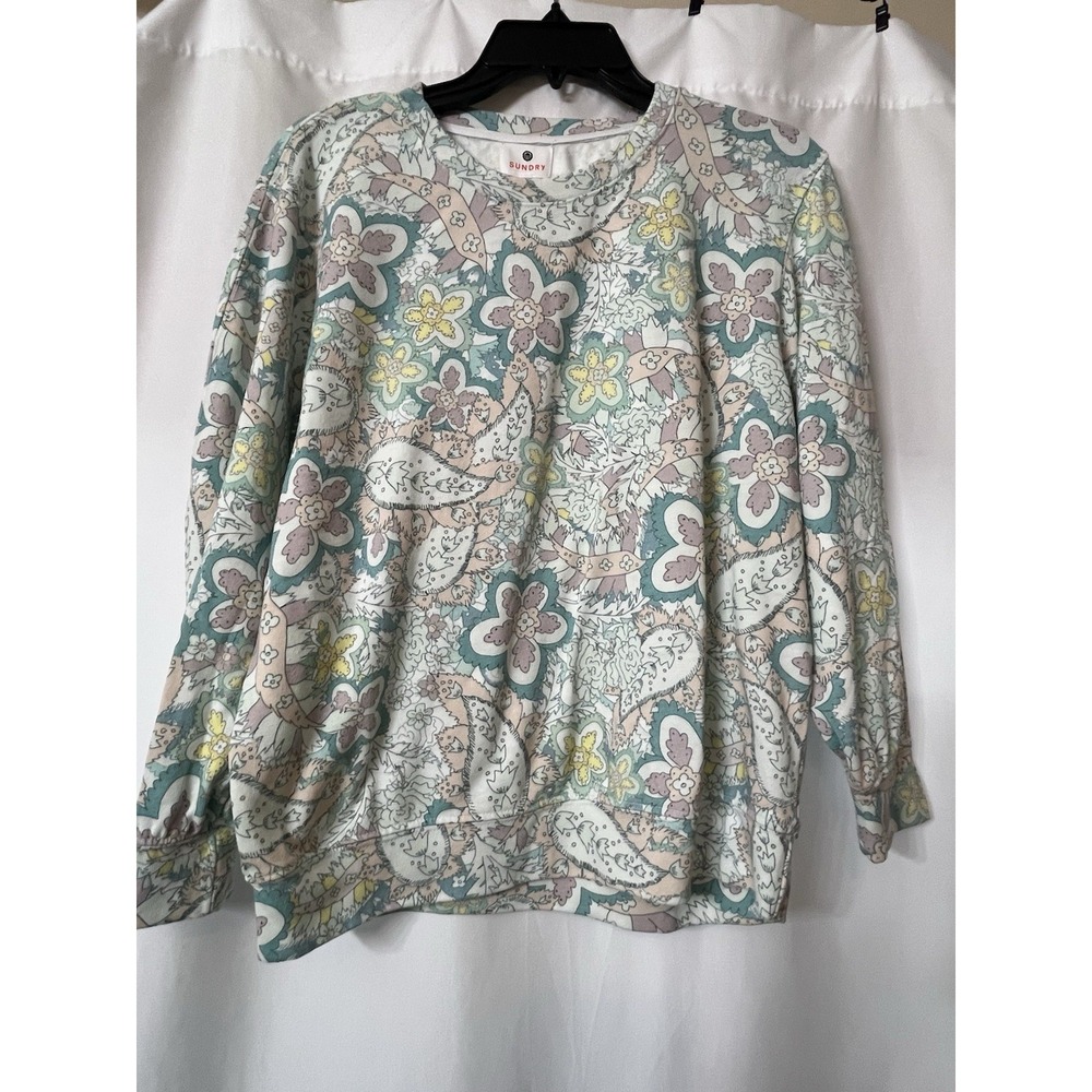 Sundry Womens Floral Paisley French Terry‎ Sweatshirt and Wide Leg Pants Set 2